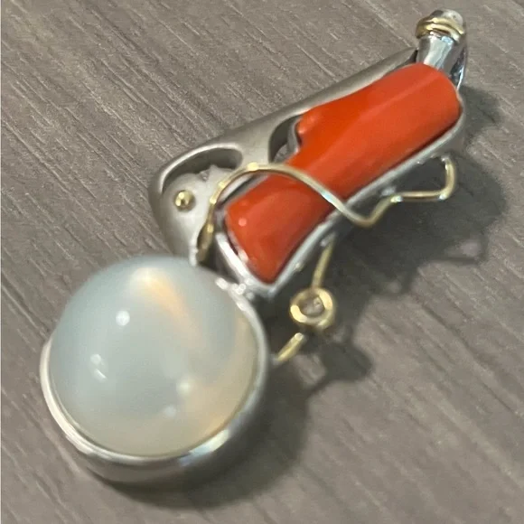 925 Sterling Silver and Red Coral Designer Pendant